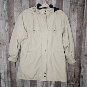 London Fog Cream Blue Coat Parka Removable Lining Hood Women's 8 Vintage Gift
